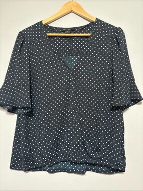 Sanctuary Navy Polka Dot V-Neck Blouse - Women's Top